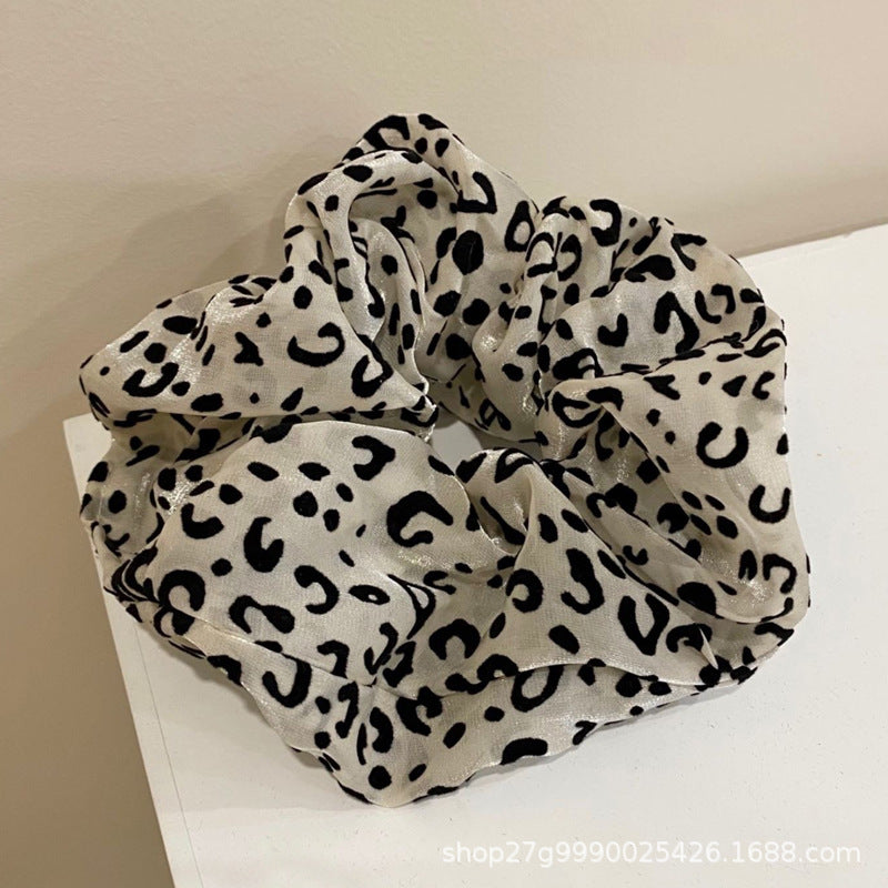 Wholesale Mesh Flocking Hair Accessories Leopard Point Horontail Ball Head Tie Hair Rope